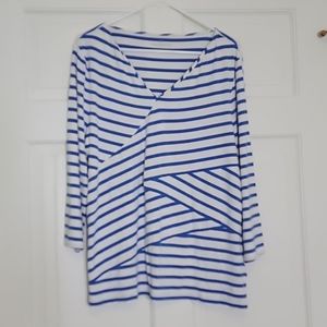 TALBOTS Nautical Asymmetrical 3/4 Sleeve Striped Top Size XL